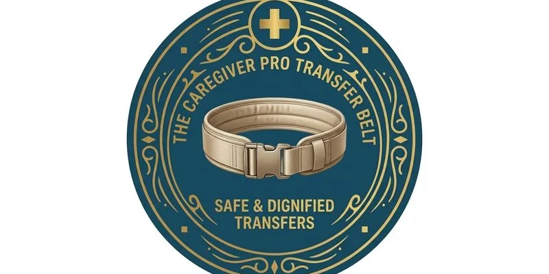 Caregiver performing safe patient transfer from hospital bed to wheelchair using transfer belt
