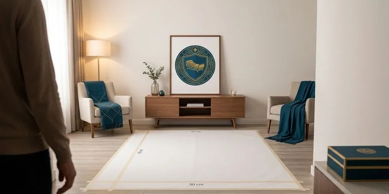 Room being prepared for hospital bed delivery with furniture cleared and measurements being checked