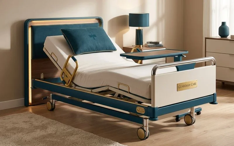 Special needs hospital bed with customizable positioning features and adaptive accessories set up in a safe Orlando home care environment